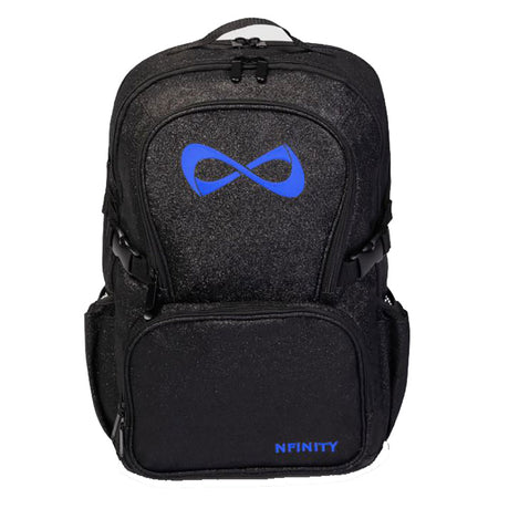 nfinity black glitter backpack with royal blue logo