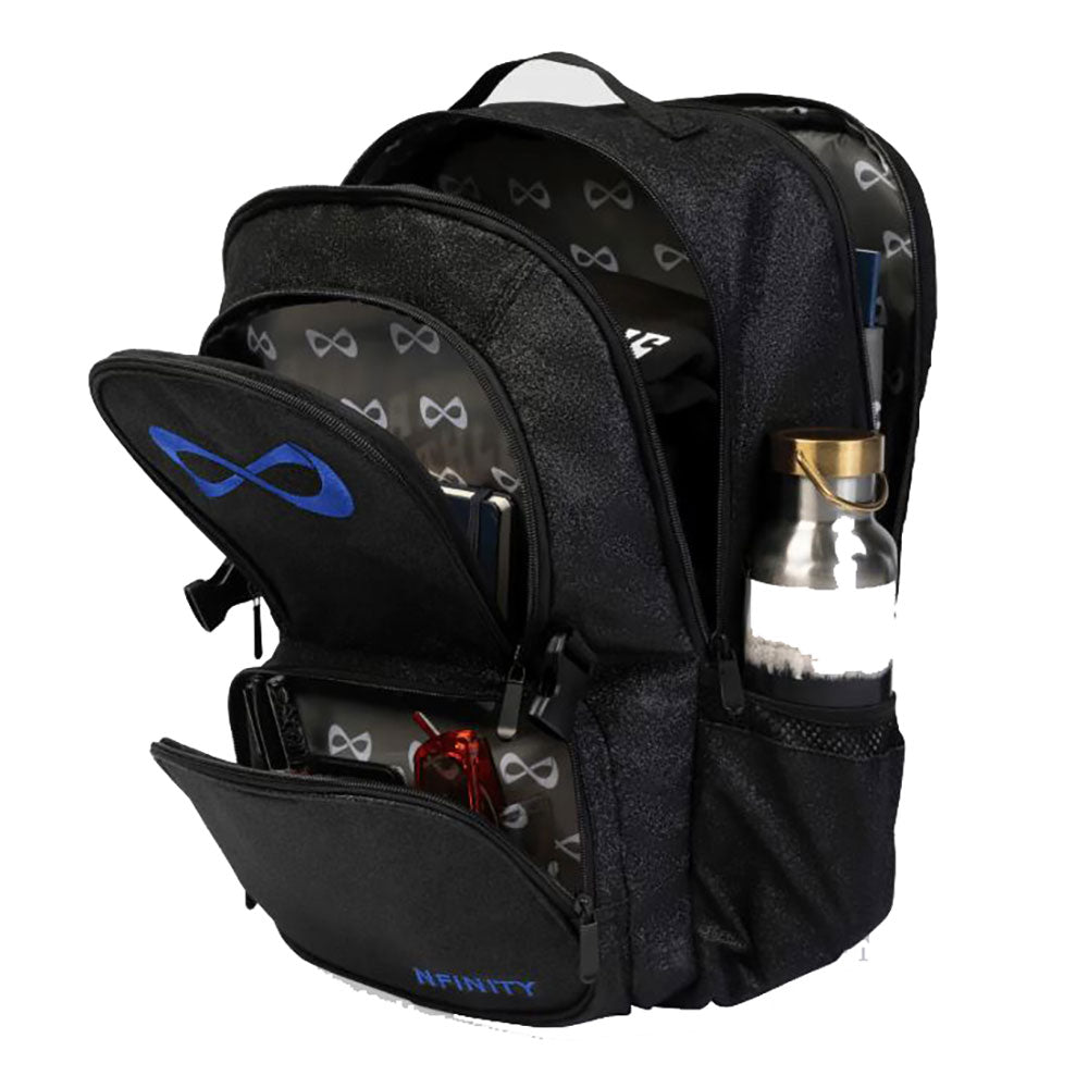 nfinity cheer bag with royal blue logo